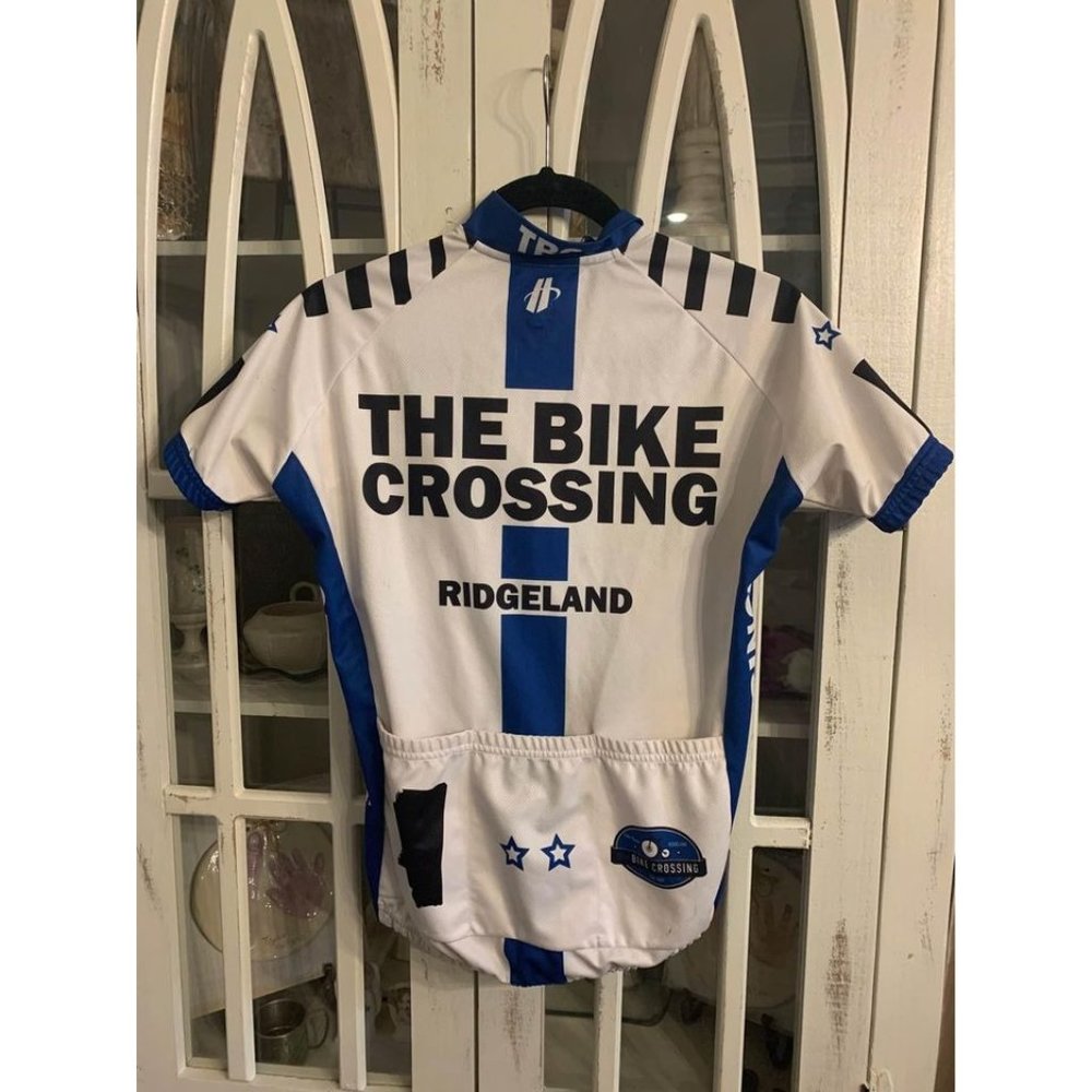 Hincapie “The Bike Crossing” bikers shirt men’s small, blue and white (bin J) - Picture 4 of 5